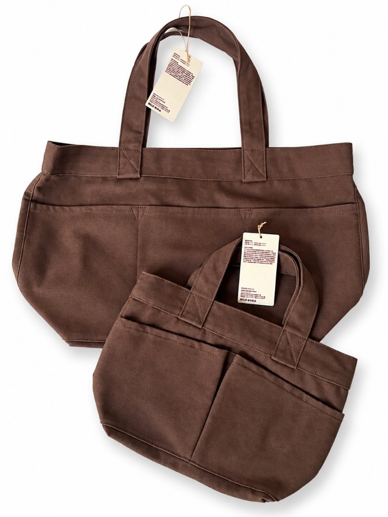 Muji Mocha Brown Canvas Tote Set Large + Mini Nwt — image 5 of 8